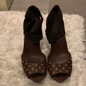 BCBGMaxAzria Brown Heels with Gold Accents